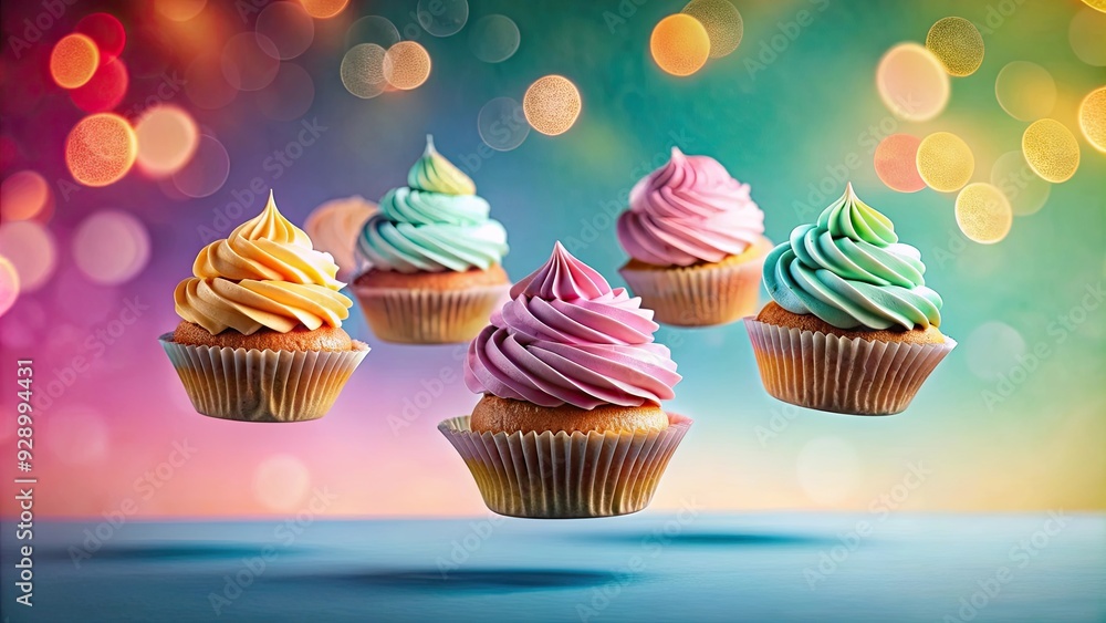 Floating ethereal cupcakes in vibrant gradient background, cupcakes, ethereal, floating, vibrant, gradient, dessert, food Floating ethereal cupcakes in vibrant gradient background, cupcakes, ethereal, floating, vibrant, gradient, dessert, food