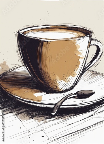 A cup of coffee simplistic white background illustration pen sketch