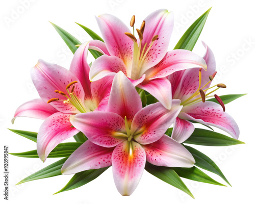 Lily Flowers with Leaves on Transparent Background - High-Resolution PNG