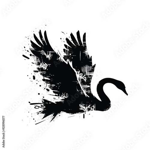 silhouette of Swan filled with graffiti street wall in rough drawing