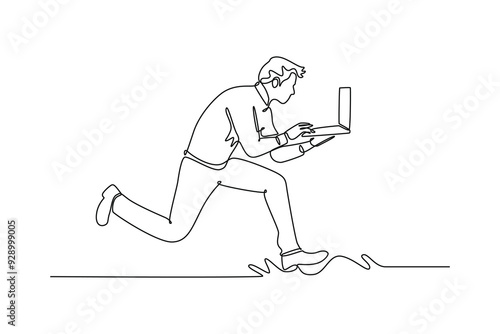 Starting a Business concept. Single line draw design vector graphic illustration.
