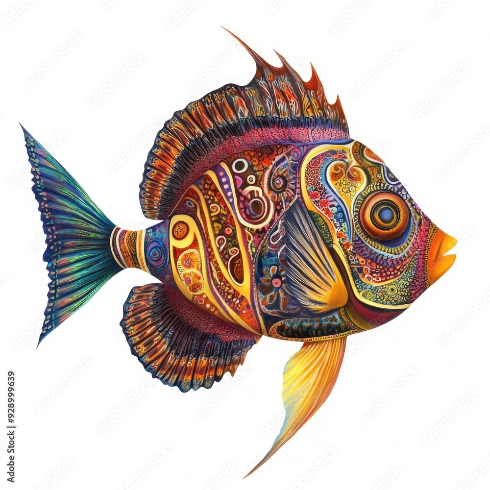 Colorful Abstract Fish Illustration with Mosaic Pattern Colorful Abstract Fish Illustration with Mosaic Pattern