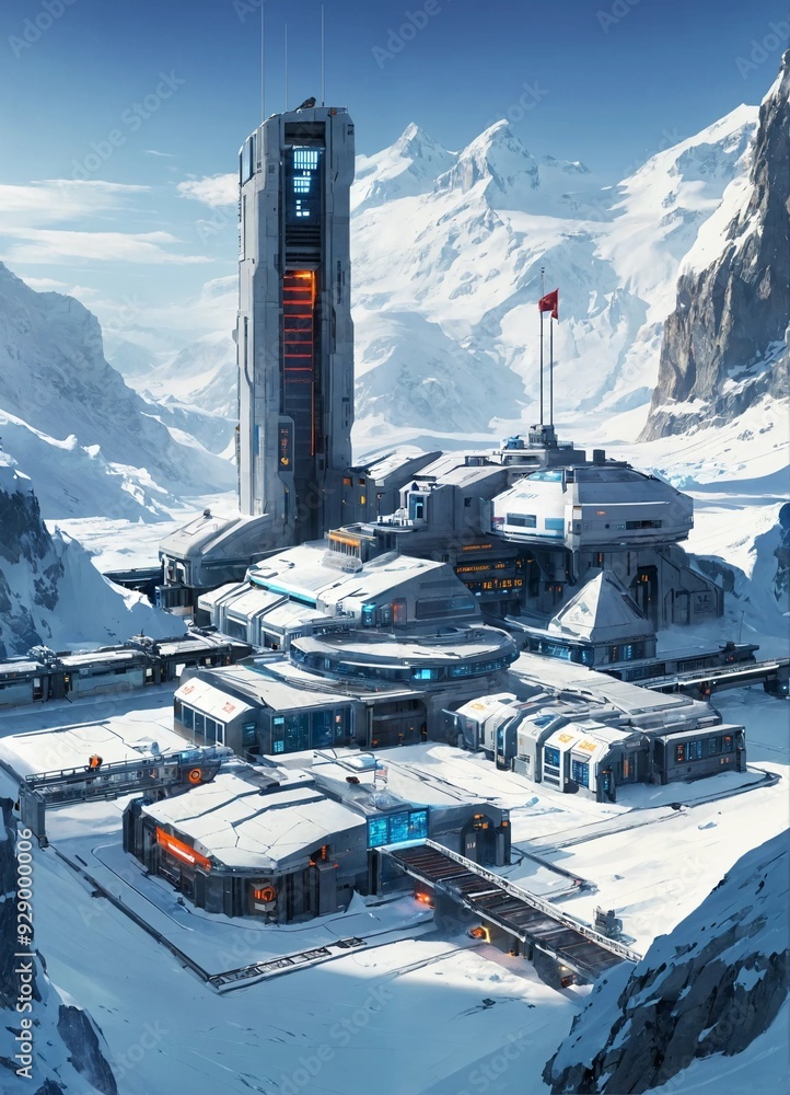 Φωτογραφία A high-tech space station located in the center of the country on a glacier with energy cannons