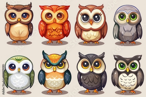 Wallpaper Mural Set of cute cartoon owls with big eyes Torontodigital.ca
