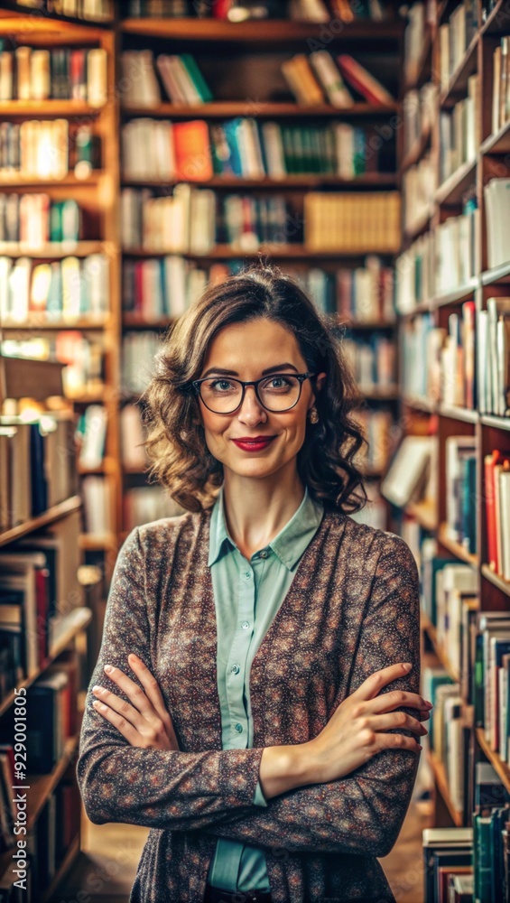 Portrait of a librarian, with books, natural light, library setting, intellectual mood. Portrait of a librarian, with books, natural light, library setting, intellectual mood.