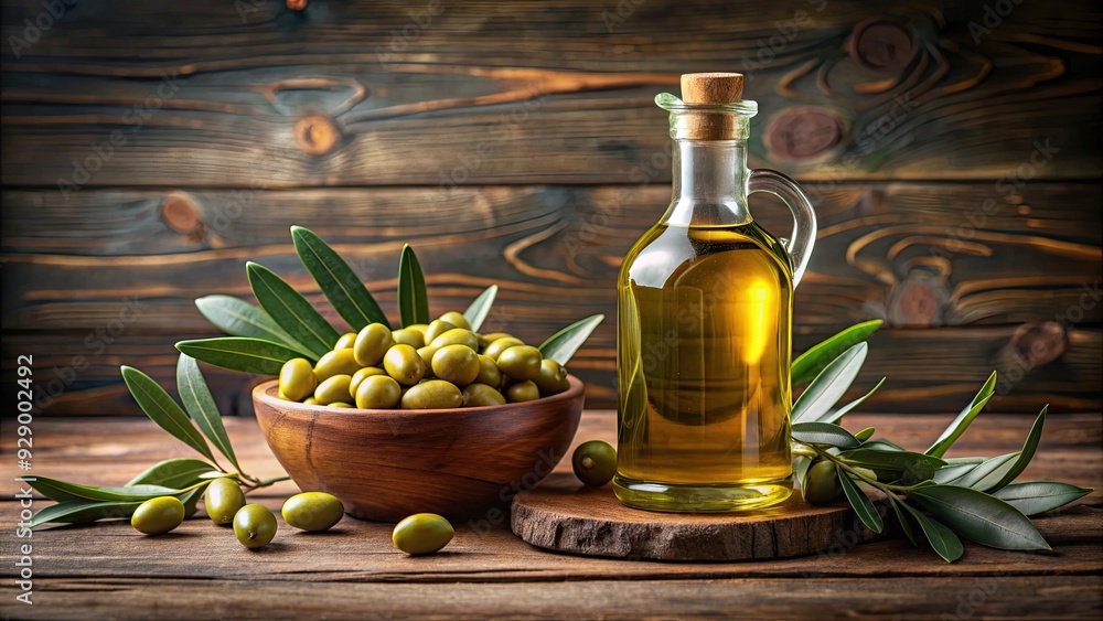 A painting of olives and a bottle of olive oil on a table with a bowl of olives and a bottle of olive oil, olives, bottle A painting of olives and a bottle of olive oil on a table with a bowl of olives and a bottle of olive oil, olives, bottle