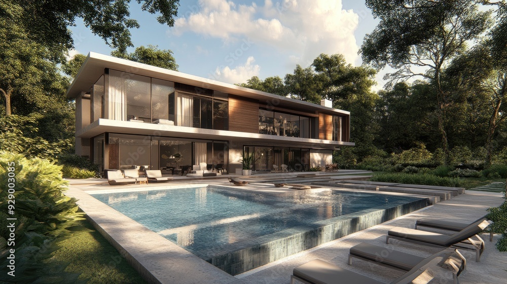 A luxurious property with a sleek swimming pool and modern architecture, showcasing the epitome of upscale living. A luxurious property with a sleek swimming pool and modern architecture, showcasing the epitome of upscale living.
