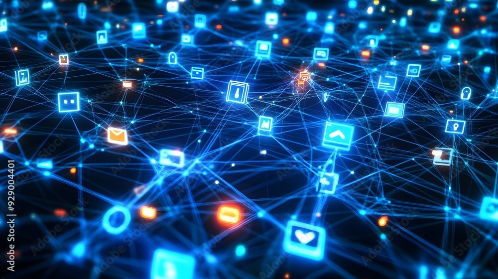 Obraz premium Abstract Digital Network with Glowing Icons and Lines