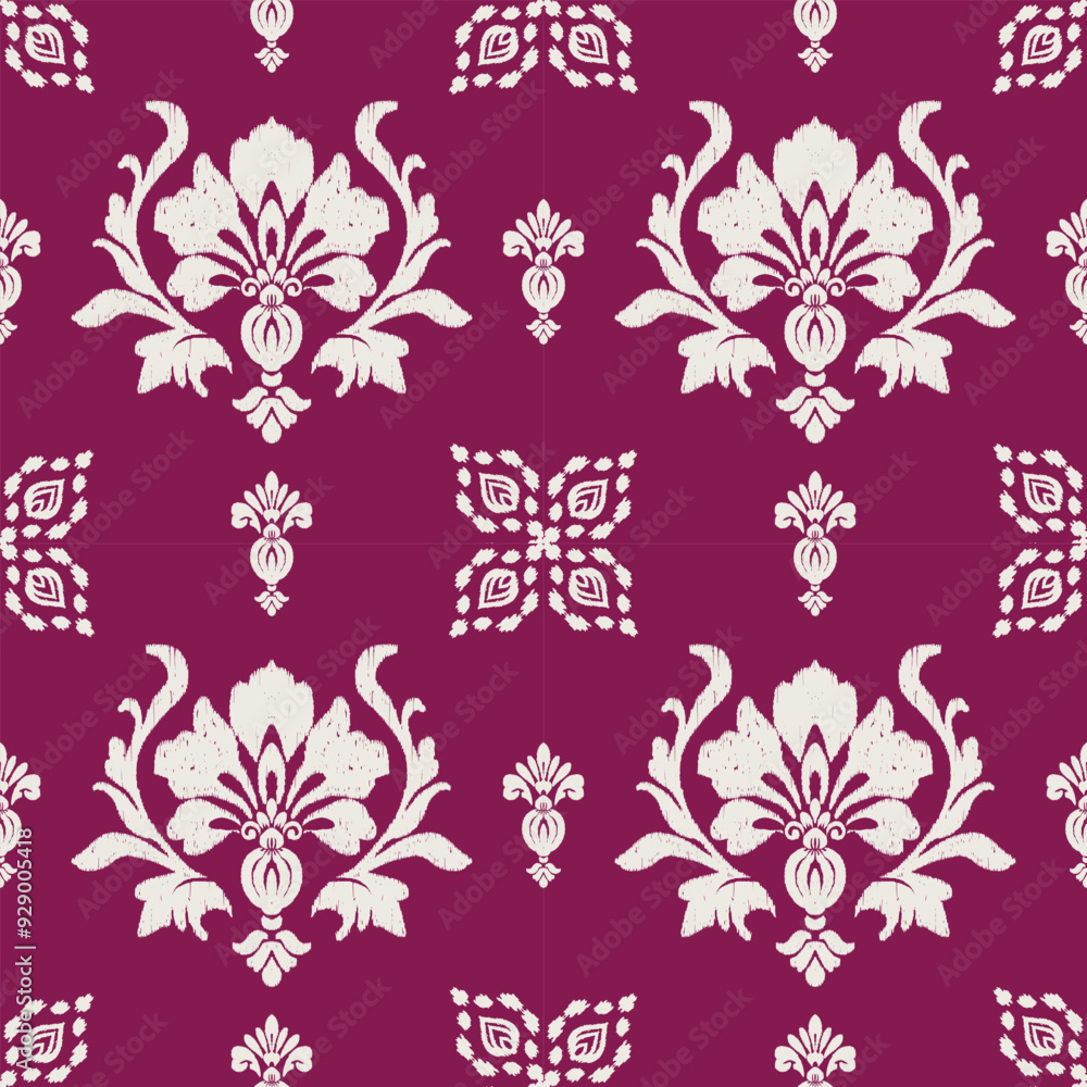 Ethnic ikat seamless pattern in pink with hand-drawn floral ornamental designs, textile art, luxury fabrics, scarves, wrapping, home decor, illustration, cultural and traditional fashion and interiors Ethnic ikat seamless pattern in pink with hand-drawn floral ornamental designs, textile art, luxury fabrics, scarves, wrapping, home decor, illustration, cultural and traditional fashion and interiors