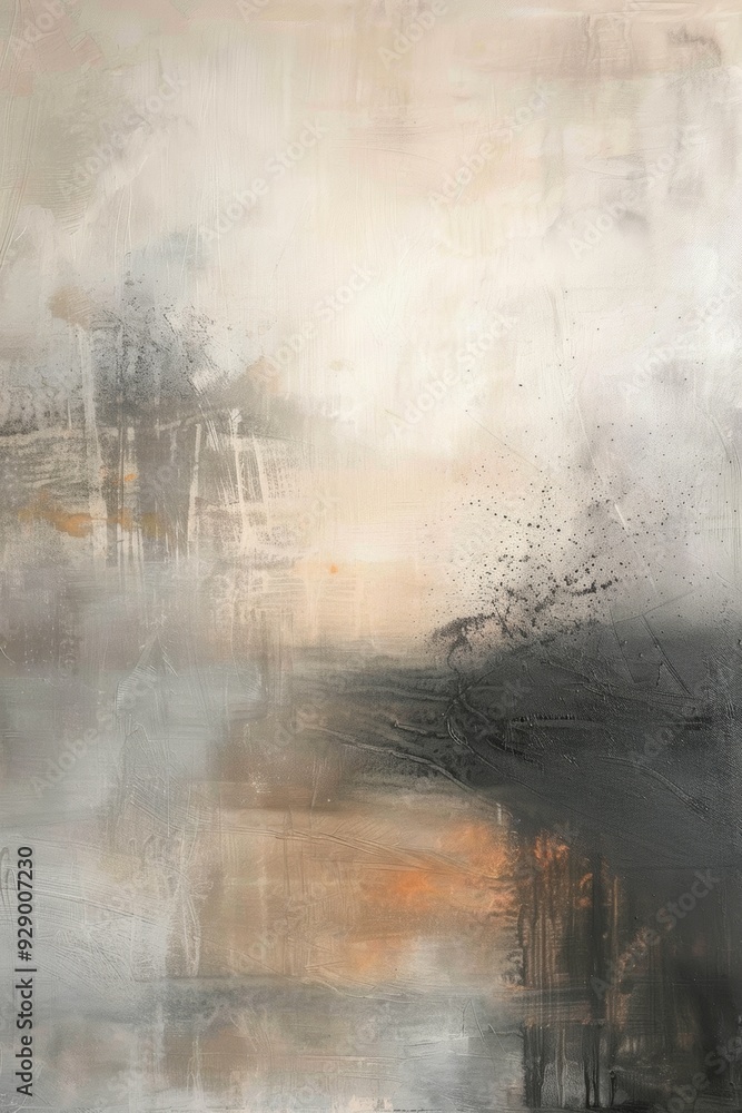 Atmospheric abstract painting with earthy hues and soft textures, depicting a misty dawn landscape. Atmospheric abstract painting with earthy hues and soft textures, depicting a misty dawn landscape.