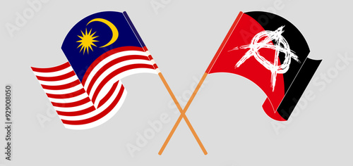 Crossed and waving flags of Malaysia and Anarchy