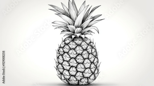 Black and White Pineapple Illustration.