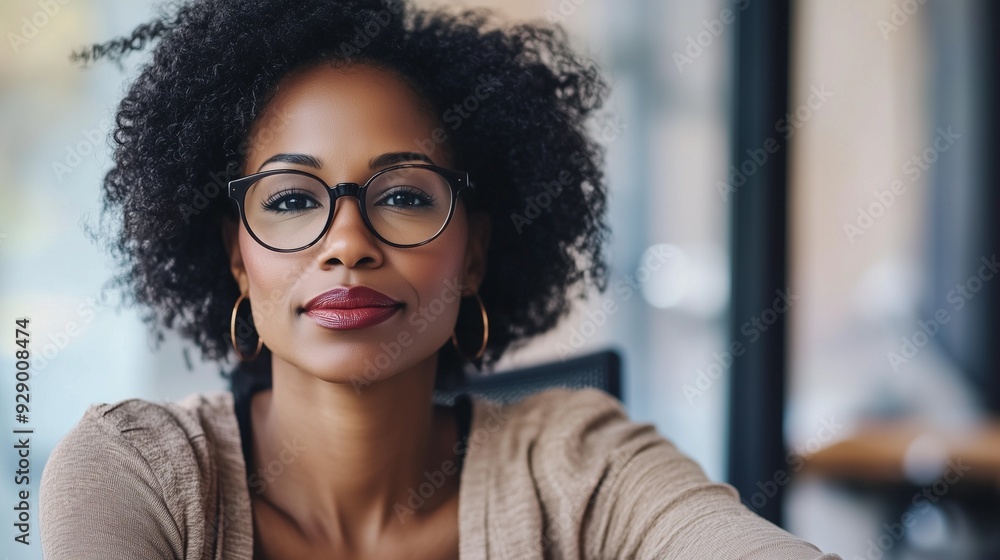 A CONFIDENT MIDDLE-AGED African American WOMAN AT WORK IN THE OFFICE. Business lady, female leader. A CONFIDENT MIDDLE-AGED African American WOMAN AT WORK IN THE OFFICE. Business lady, female leader.