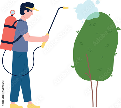 Spray tree with pesticide toxic. Man gardening work