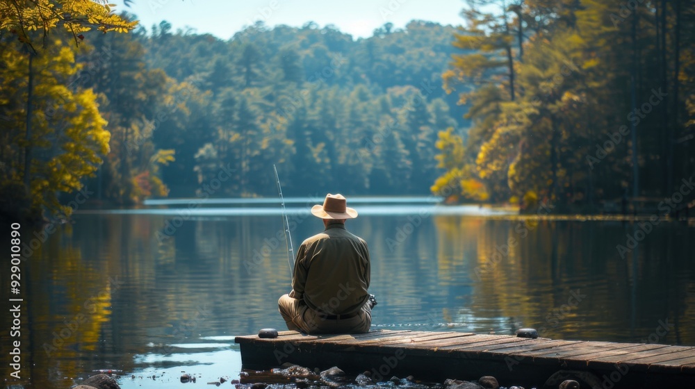 a fisherman holds a fishing rod and fishing line on the lake. a fisherman holds a fishing rod and fishing line on the lake.