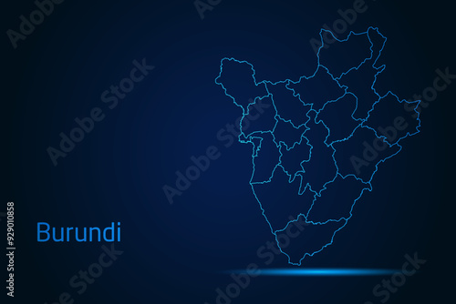 Abstract High Detailed Glow Blue Map on Dark Background of Map of Burundi symbol for your web site design map logo, app, Travel. Vector illustration eps 10.