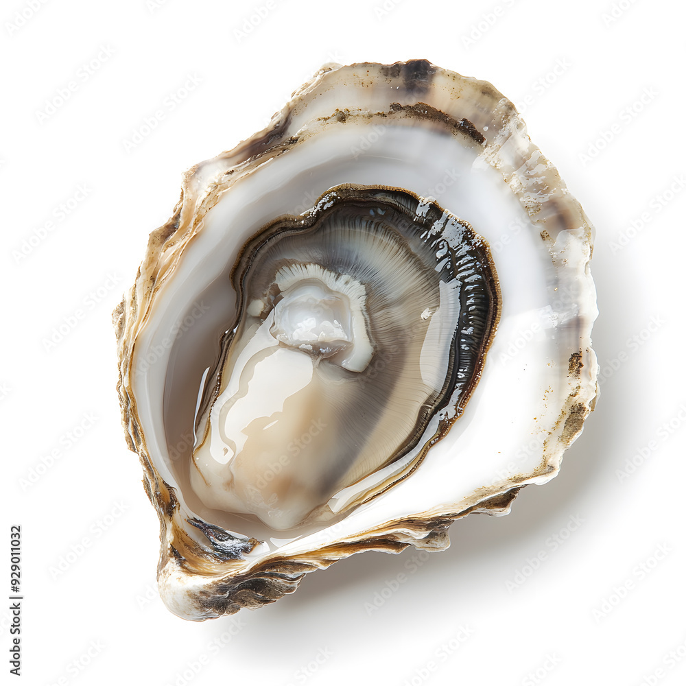 Freshly opened oyster isolated on white background. Sea shell Freshly opened oyster isolated on white background. Sea shell