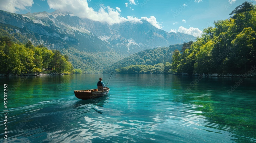 silhouette of a fisherman in a boat with a fishing rod on a quiet lake. silhouette of a fisherman in a boat with a fishing rod on a quiet lake.