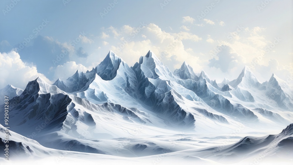 Icy mountain range on a white background, cold and crisp. Icy mountain range on a white background, cold and crisp.