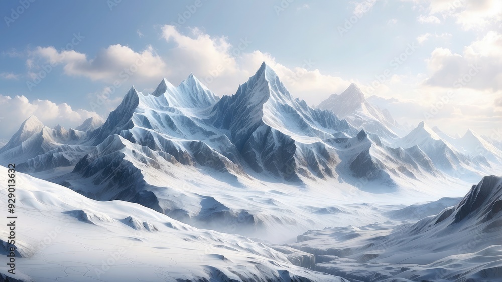 Icy mountain range on a white background, cold and crisp. Icy mountain range on a white background, cold and crisp.