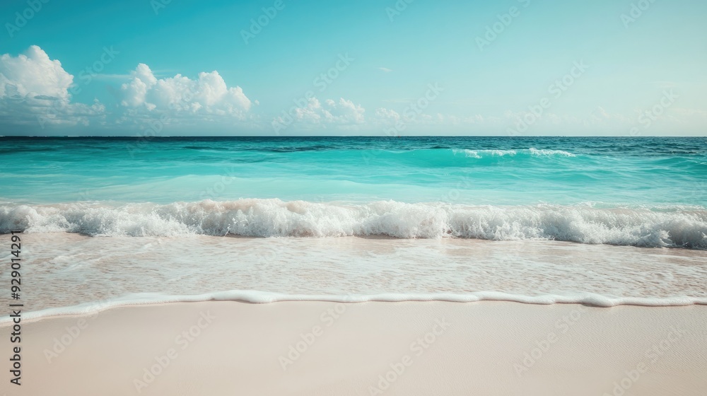 Turquoise sea meeting a white sandy beach, with gentle waves and clear skies, perfect for a tranquil Caribbean vacation. Turquoise sea meeting a white sandy beach, with gentle waves and clear skies, perfect for a tranquil Caribbean vacation.