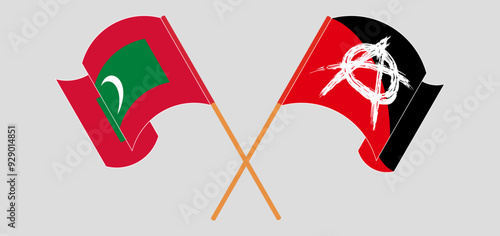 Crossed and waving flags of Maldives and Anarchy