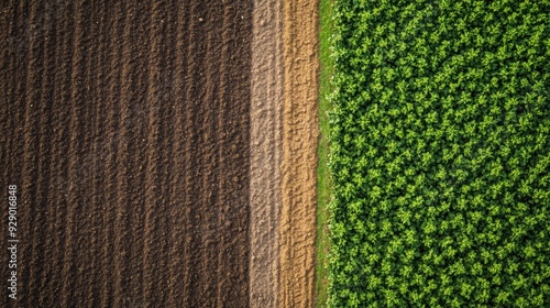 A field of dirt and green grass