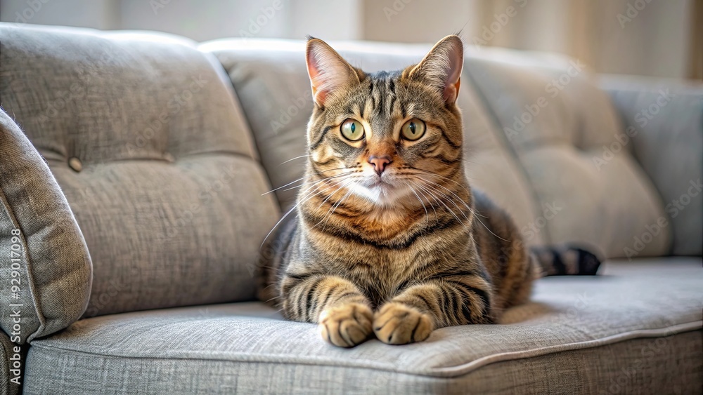 Adorable tabby cat relaxing on a cozy couch , cat, pet, furry friend, relaxation, comfortable, home, domestic, cozy, adorable Adorable tabby cat relaxing on a cozy couch , cat, pet, furry friend, relaxation, comfortable, home, domestic, cozy, adorable