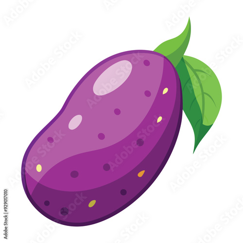 illustration of an testy purple fruit with leaf isolated on white background