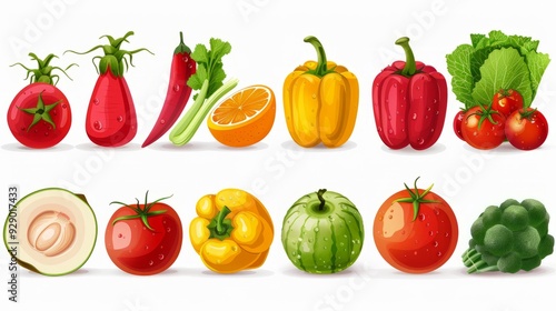 Wallpaper Mural Fresh vegetables and fruits arranged on a white background Torontodigital.ca