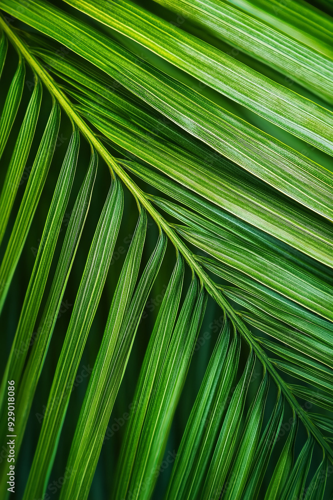 A detailed close-up of a lush tropical green palm leaf, highlighting the intricate texture and natural patterns. A detailed close-up of a lush tropical green palm leaf, highlighting the intricate texture and natural patterns.