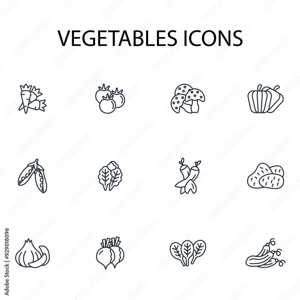 Vegetables icon set.vector.Editable stroke.linear style sign for use web design,logo.Symbol illustration. Vegetables icon set.vector.Editable stroke.linear style sign for use web design,logo.Symbol illustration.