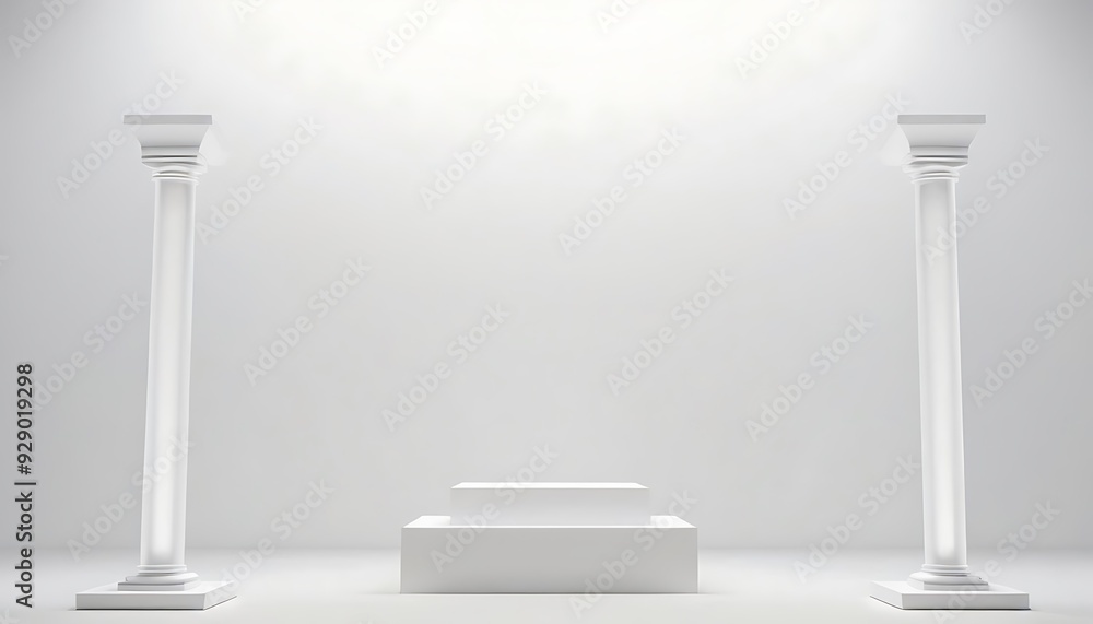 3D Render of Abstract Composition with Podium. Minimal Studio with Round Pedestal and Copy Space. Futuristic Interior Backdrop for Landing Page, Showcase, Product Presentation.5 3D Render of Abstract Composition with Podium. Minimal Studio with Round Pedestal and Copy Space. Futuristic Interior Backdrop for Landing Page, Showcase, Product Presentation.5