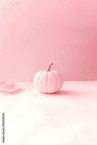 Pastel pink pumpkin on pink background. Minimal concept.