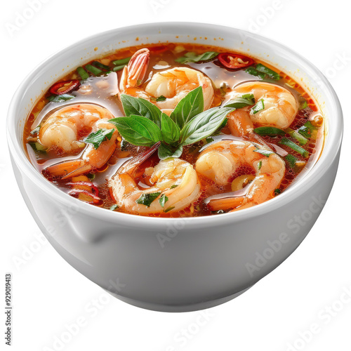 Shrimp Tom Yum Soup Bowl Isolated on Transparent or White Background, PNG