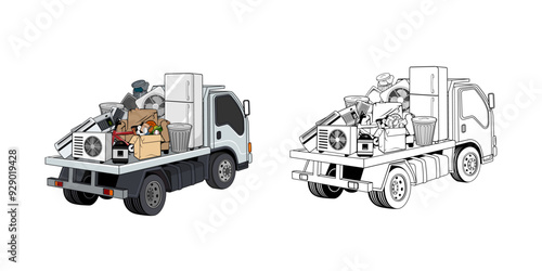 Pickup Truck Loaded Household Junk Cartoon Design Illustration vector eps format suitable for your design needs logo illustration animation etc