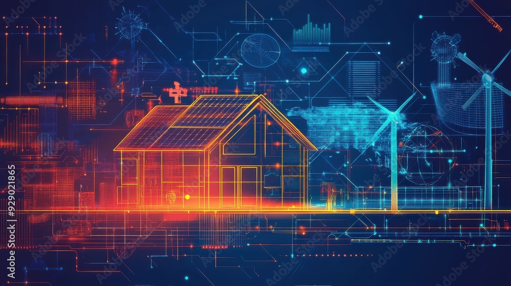 Outline concept of smart grid with solar storage transparent Outline concept of smart grid with solar storage transparent