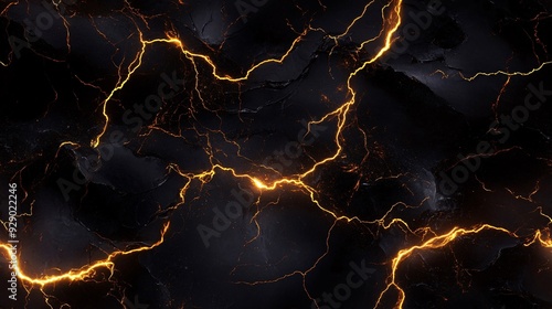 A dark textured background with glowing orange cracks resembling lightning.