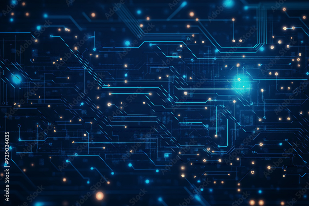 Fototapeta premium A blue and black image of a circuit board with many small squares and dots