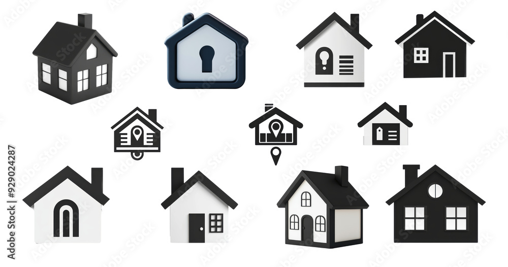 Fototapeta premium Black and White Home Address Icon Isolated on transparent Background PNG, graphics resources 