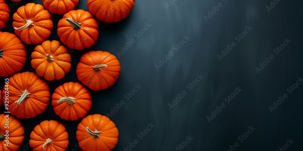Banner with bright orange Halloween pumpkins on a matte black background.