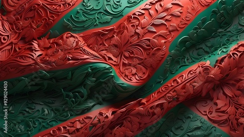 A vibrant and dynamic rendering of the Bangladeshi flag, with intricate details and bold colors that capture the spirit of the nation. photo