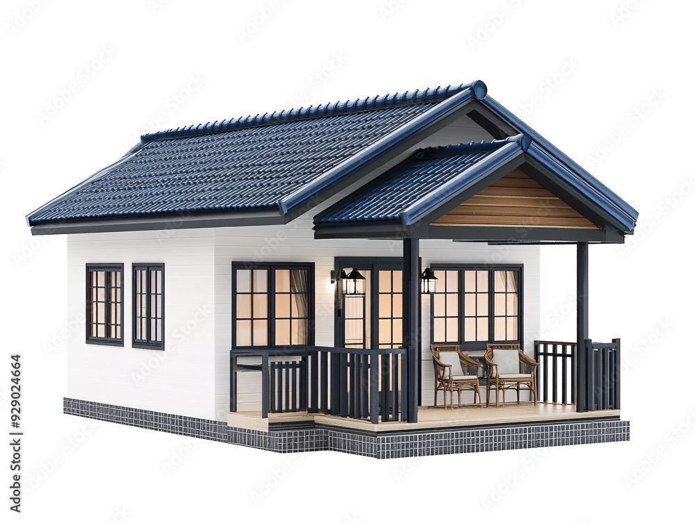 a white house with a blue roof a white house with a blue roof