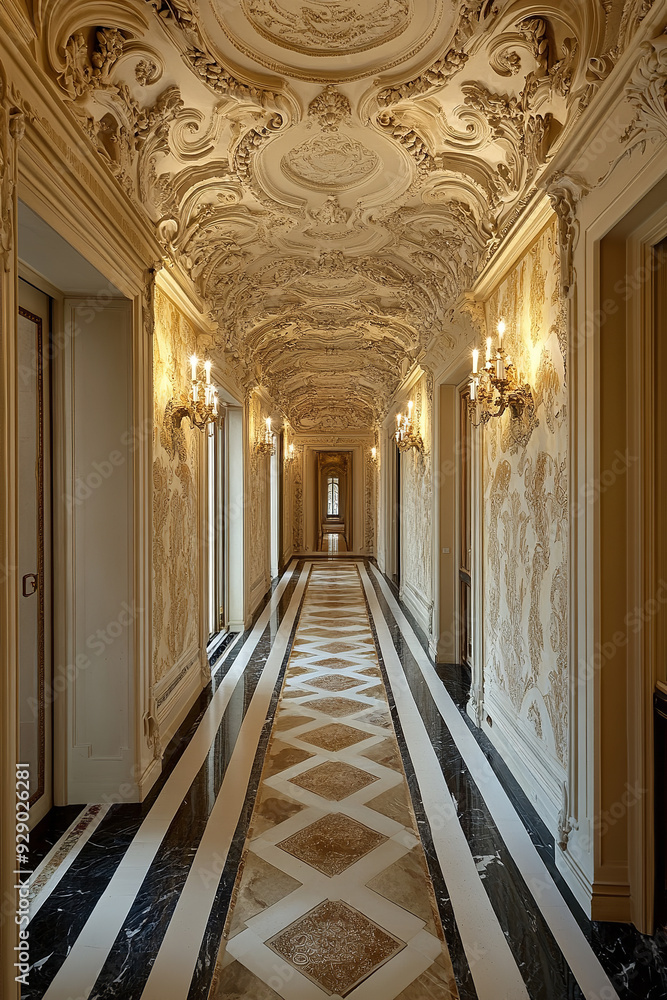 Fototapeta premium The hall of a luxury home exudes opulence with its Baroque interior