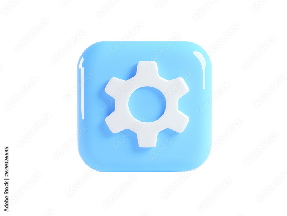 a blue square with a white gear in the center a blue square with a white gear in the center