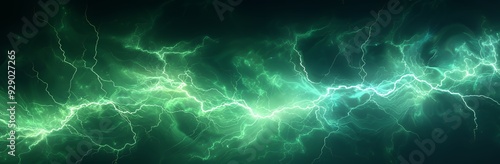 Abstract green and white lightning bolts on a dark background.