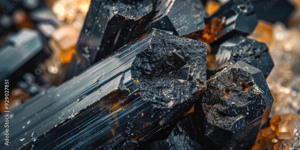 Macro shot of black tourmaline crystal with minor inclusions Macro shot of black tourmaline crystal with minor inclusions