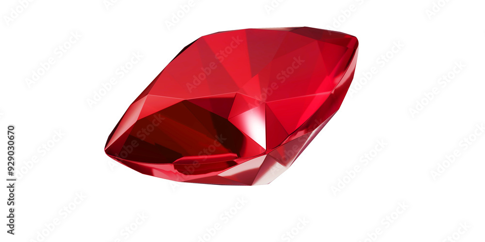 Ruby Gem on transparent background, red gemstone diamond isolated.