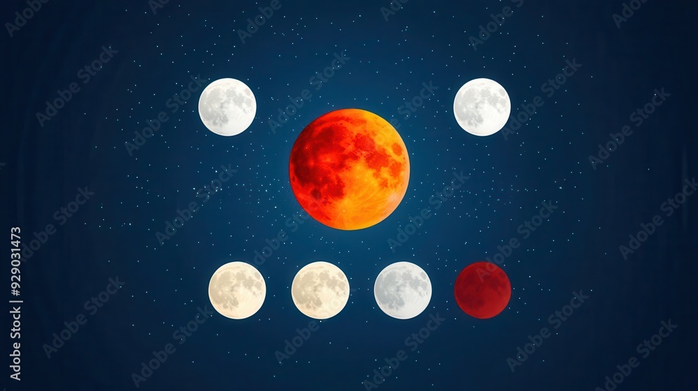 Naklejka premium Moon phases with focus on supermoon, astronomy infographic, flat design illustration