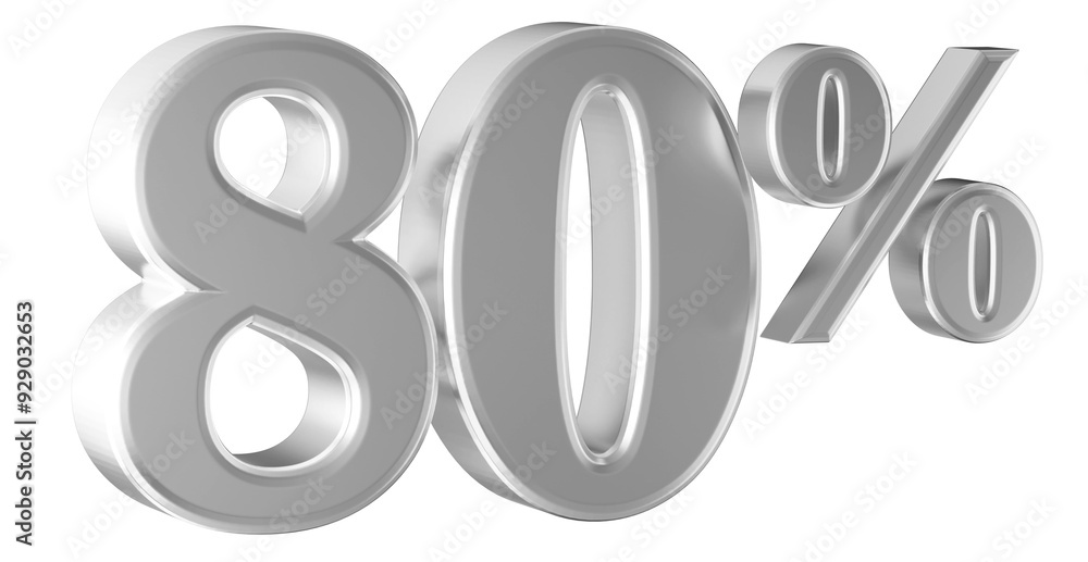 80 Percent Off Sale . Silver Number 3D Render 80 Percent Off Sale . Silver Number 3D Render